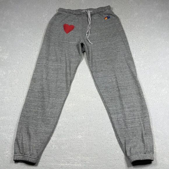 Aviator Nation Pants - Aviator Nation Heart Sweatpant Jogger M Grey Cotton Blend Relaxed Drawstring